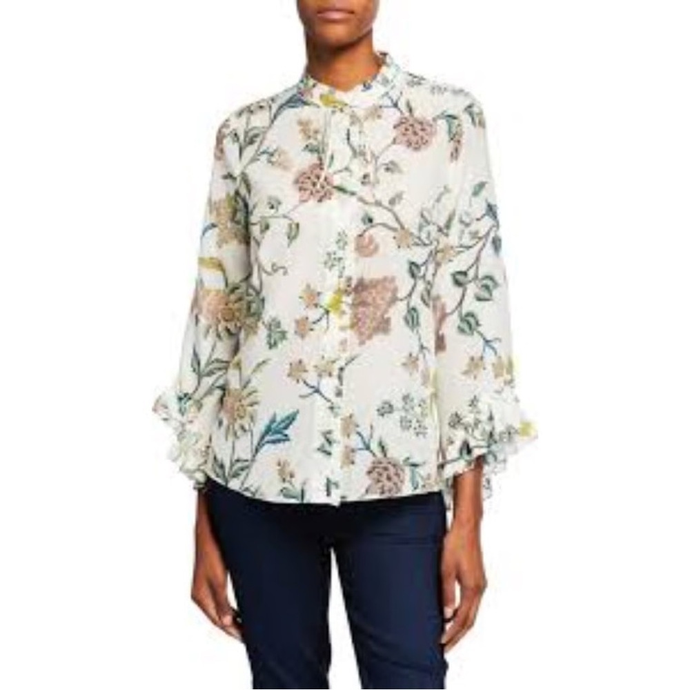 NWT $398. Kobi Halperin Gwenn Silk Floral Ruffle Blouse Size S